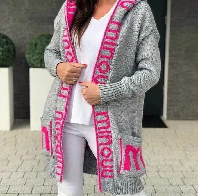Knit jacket for women with logo print and deep pockets Lune London