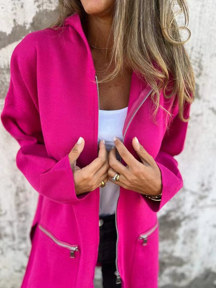 Ladies Long Modern Jacket with Side Zipper Lune London