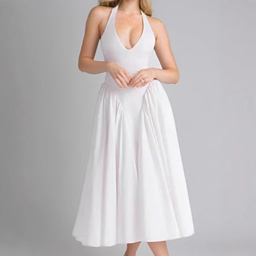 Midi dress for women with plunging V-neck and flowy skirt Amarae