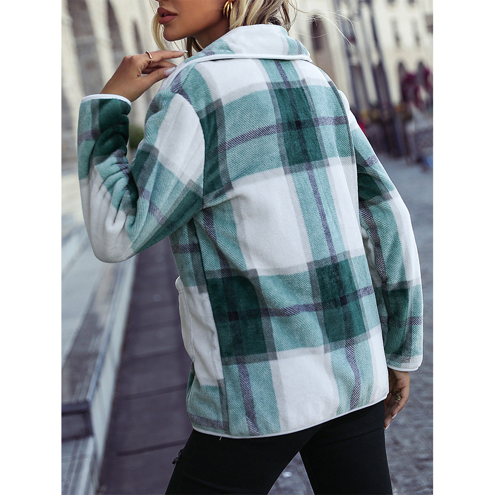 Soft checkered fabric coat for women with modern button details Lune London