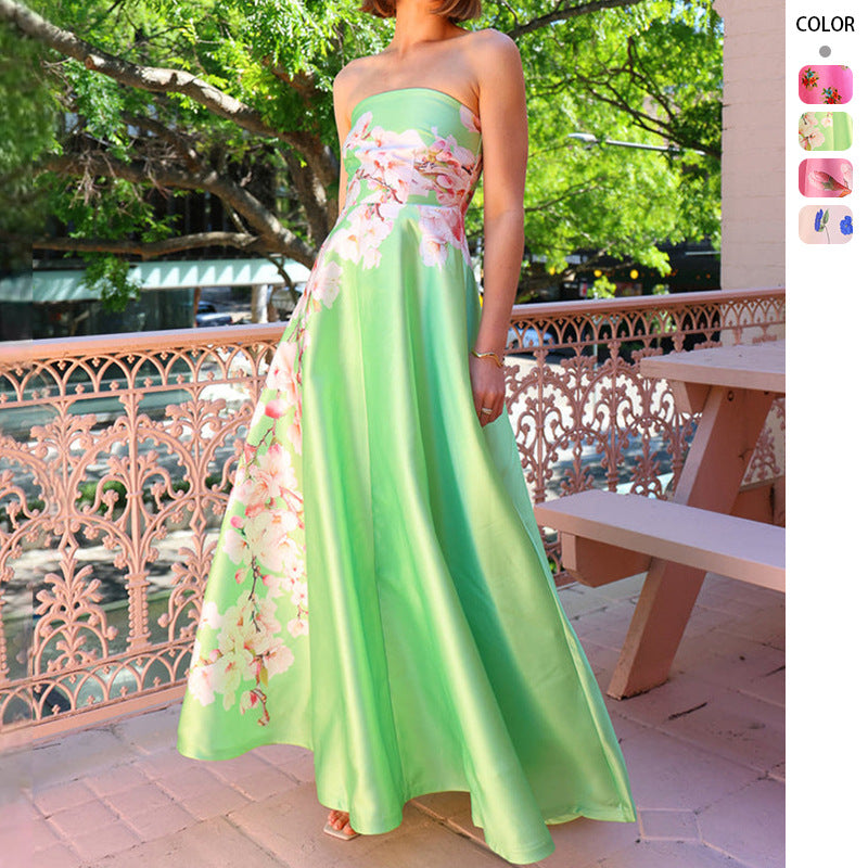 Ladies ball gown with floral top and flowing skirt Lune London