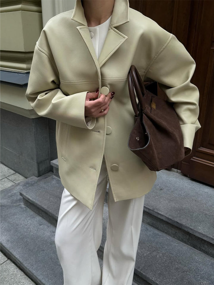 Women Boxy Oversized Blazer Jacket made of vegan leather imitation with dropped shoulder Amarae