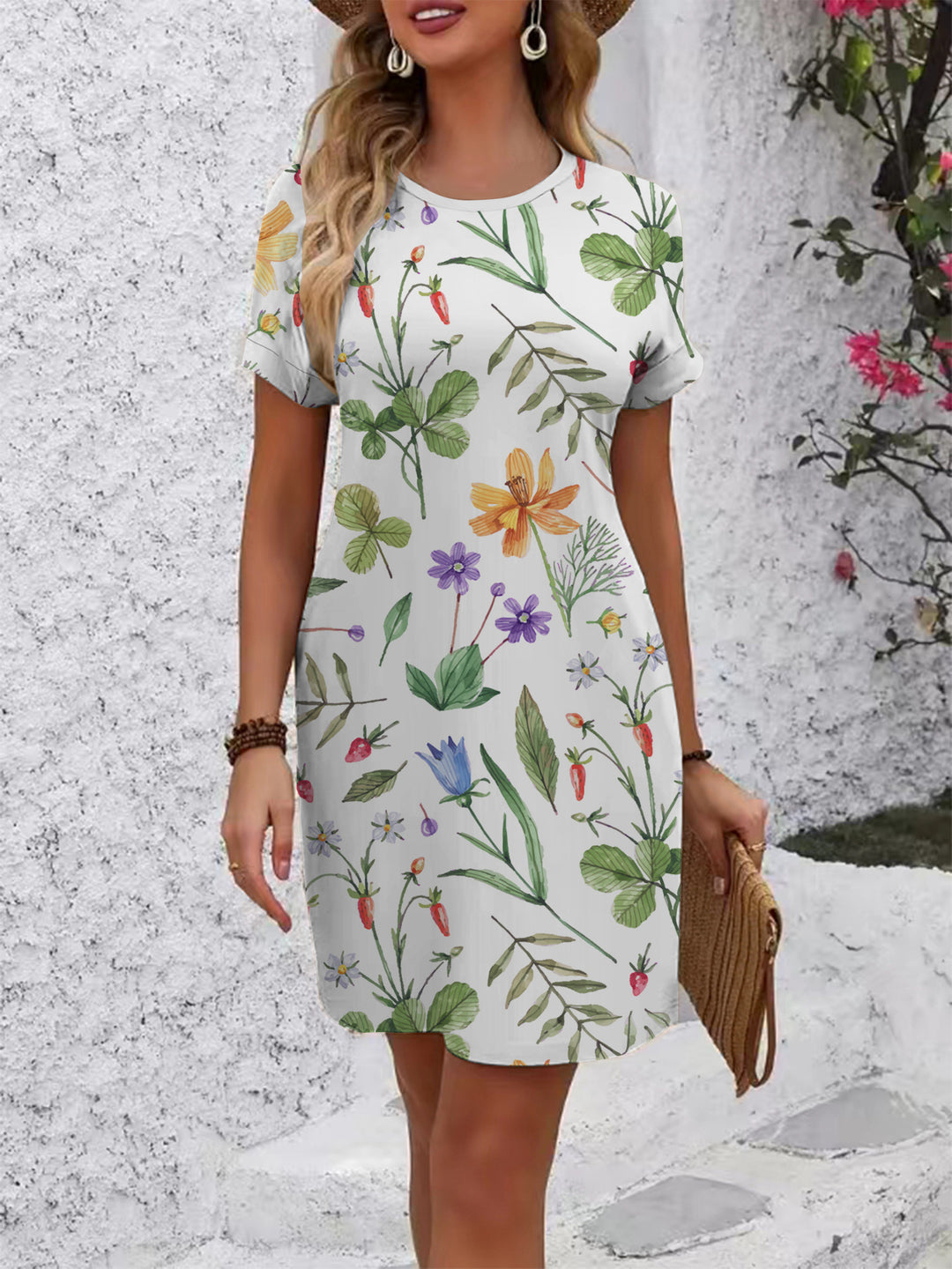Women Short Sleeve Dress with Botanical Print Lune London