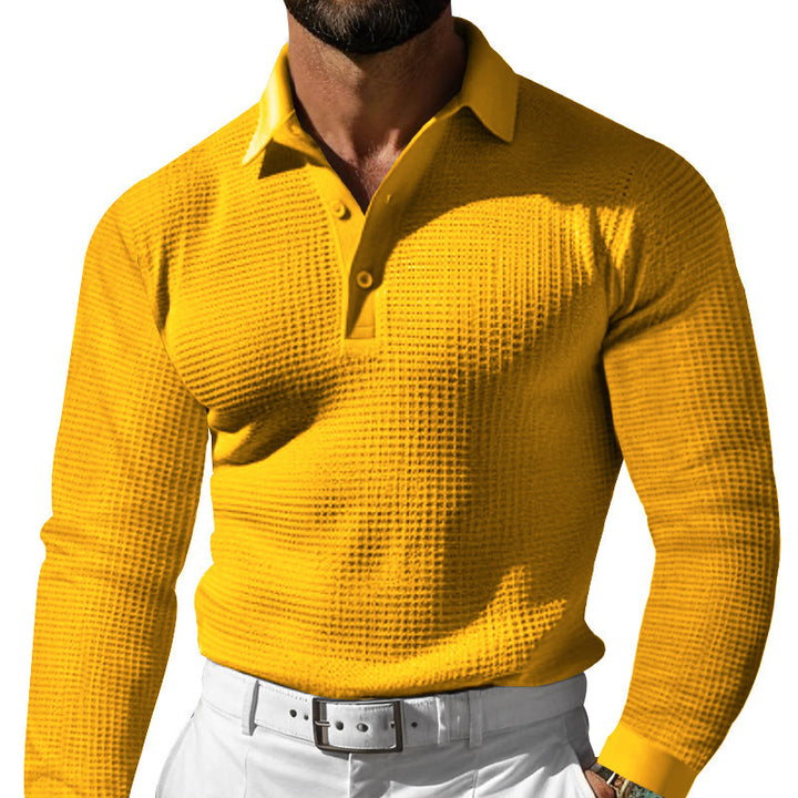 Stylish long sleeve men's t-shirt with structured design and modern button placket Amarae