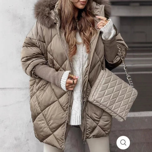 Women Quilted Winter Parka with Removable Hood Amarae