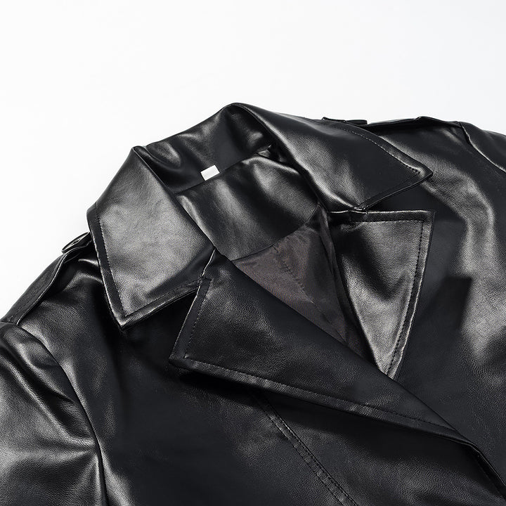Elegant faux leather trench coat for women with tie belt Lune London