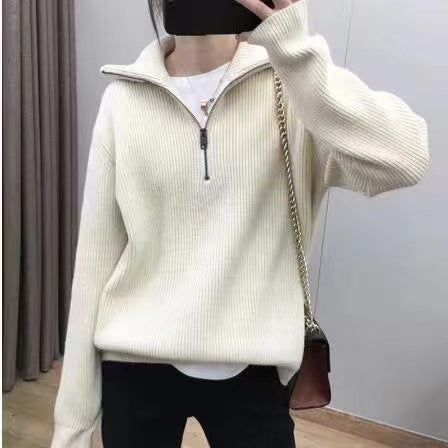 Knit sweater for women with high collar and half-zip Amarae