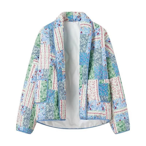 Veste matelassée patchwork pour femmes avec design floral et poches latérales pratiques Chic & Stil