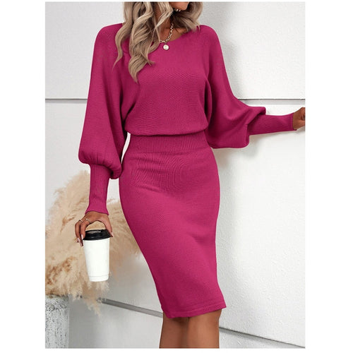 Casual knit dress for women with wide sleeves and a chic and stylish waist