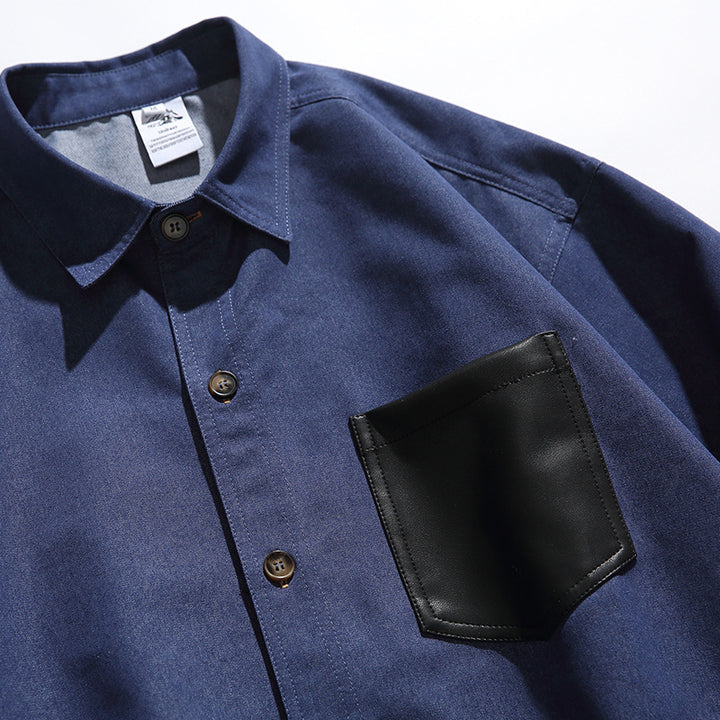 Men's overshirt-jacket in worker look with contrasting leather-look chest pocket Amarae