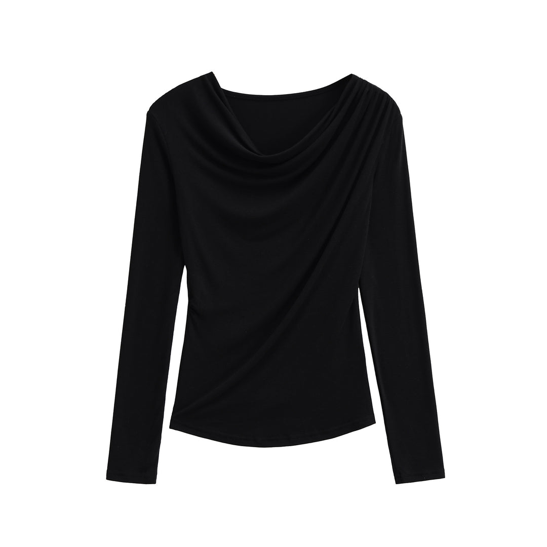 Women's Waterfall Collar Long Sleeve Shirt with Draping and Tailored Wrap Look Amarae
