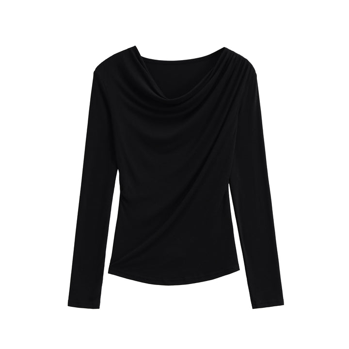 Women's Waterfall Collar Long Sleeve Shirt with Draping and Tailored Wrap Look Amarae