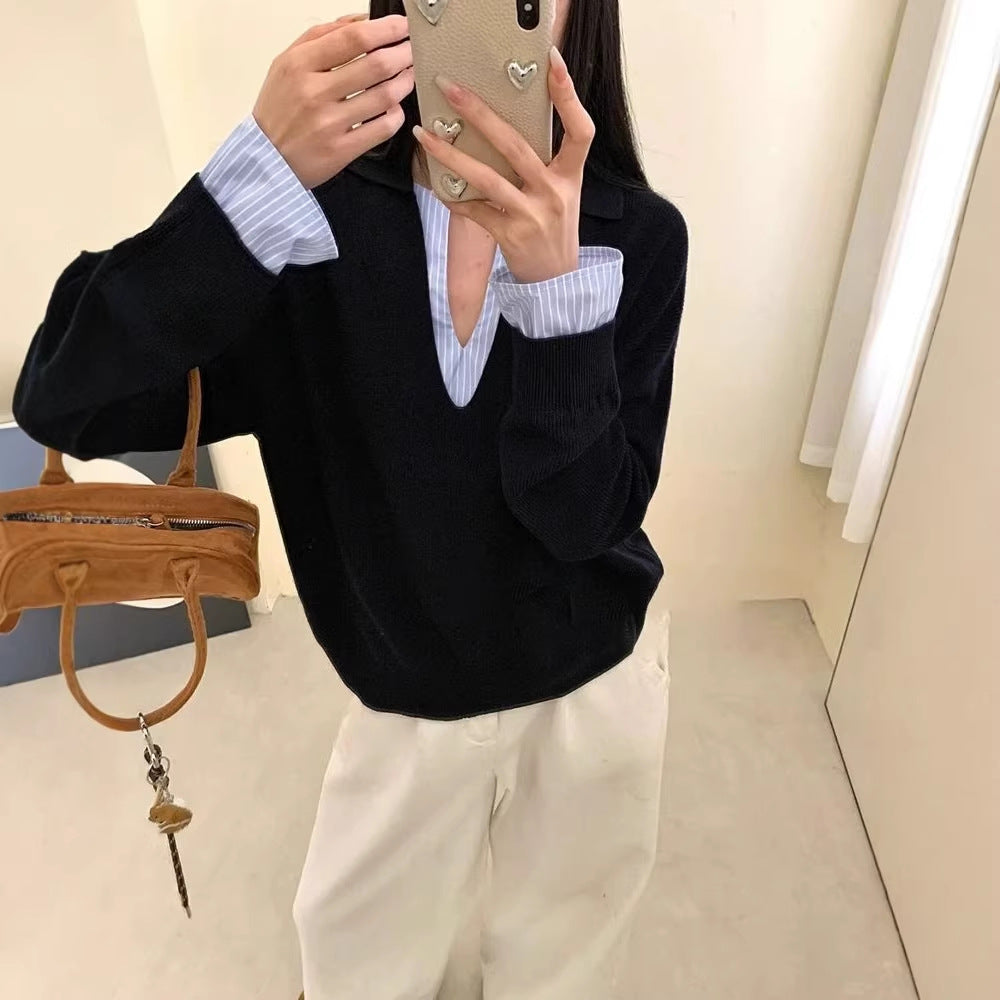 Pull élégant pour les femmes avec col de chemise inséré Chic & Stil