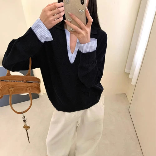 Pull élégant pour les femmes avec col de chemise inséré Chic & Stil