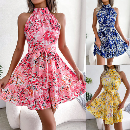 Leisure dress for women with a high cut and a floral design Amarae