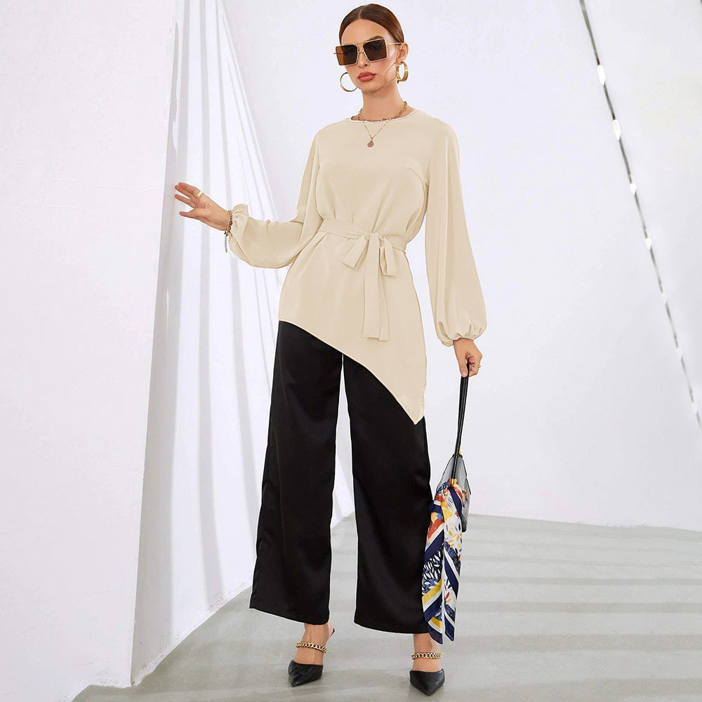 Chemisier asymétrique pour femmes avec ceinture à la taille Chic & Stil