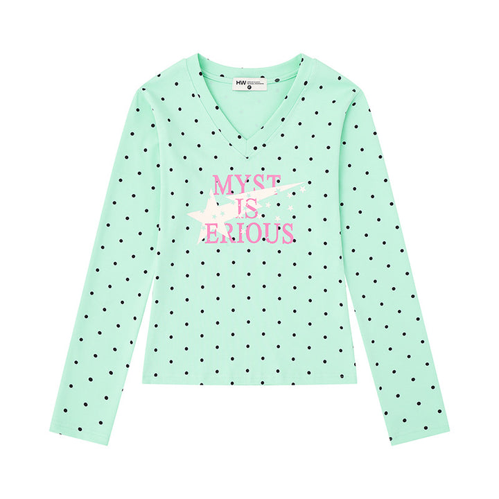 Women's long sleeve shirt made of cotton jersey with polka dot pattern and statement star print Amarae