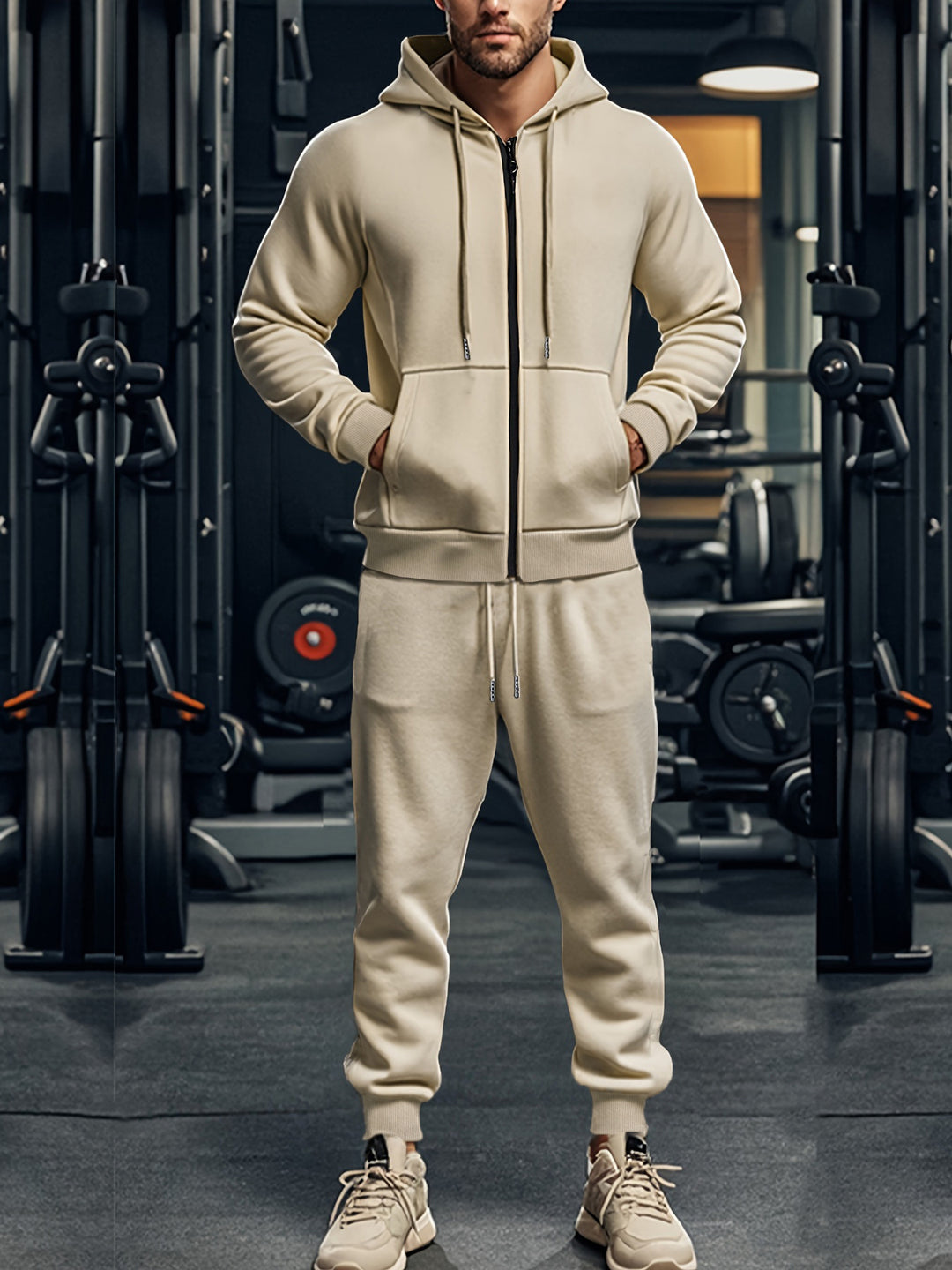 Men's sporty hoodie and jogger pants set with full zip and elastic waist Lune London