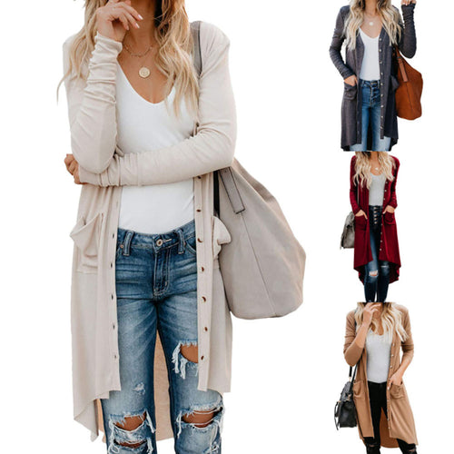 Ladies Long Cardigan Sweater with Buttons and Pockets Amarae