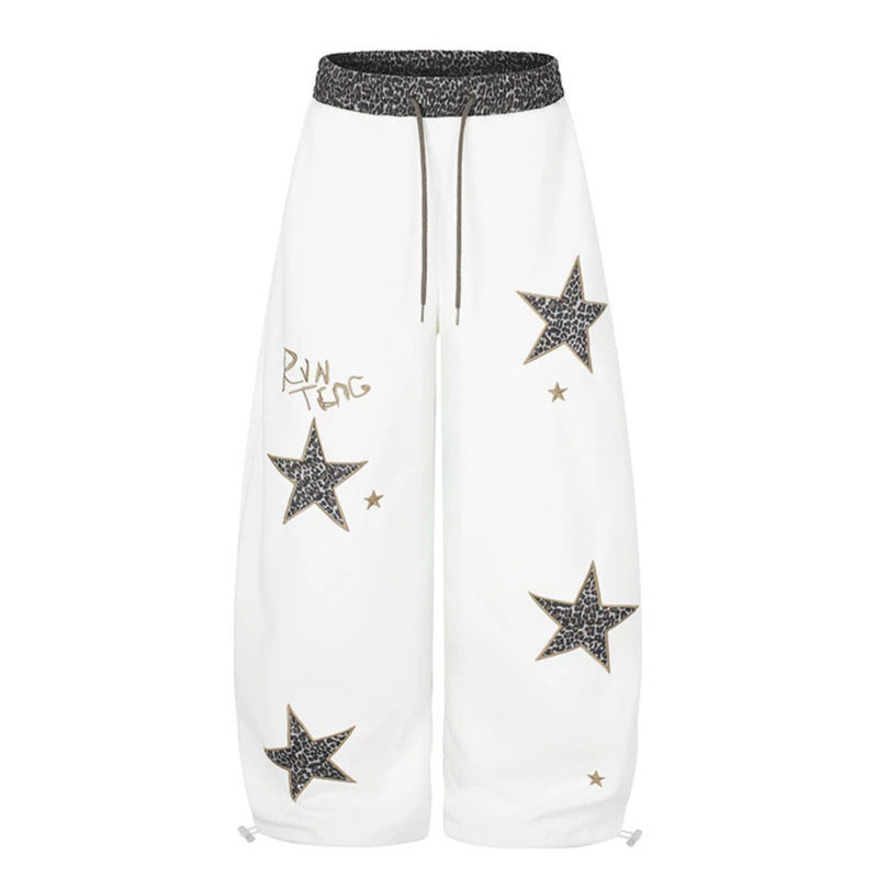 Women's Extra Wide Palazzo Sweatpants with Leo Waist, Star Appliqués and Drawstring Amarae