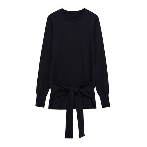 Knit sweater for women with refined belt and elegant cut Amarae