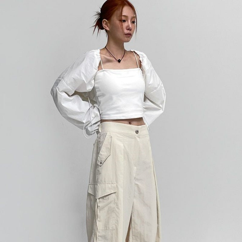 Blouse pour femmes à manches longues courte avec volants Chic & Stil