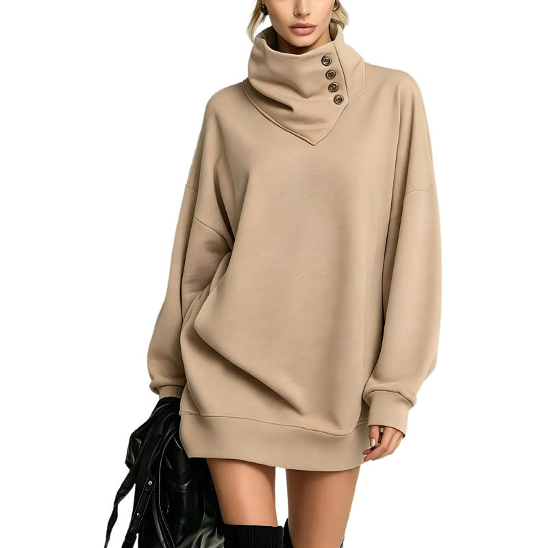 Women's Oversize Sweatshirt Dress with High Button Collar Amarae
