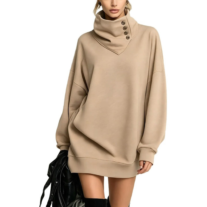 Women's Oversize Sweatshirt Dress with High Button Collar Amarae