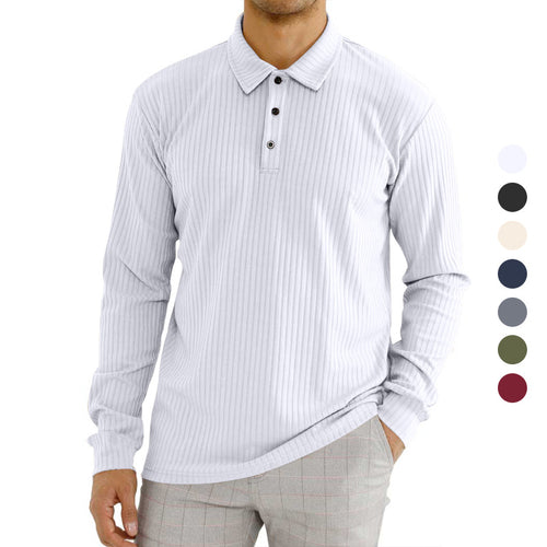 Long sleeve polo shirt for men with textured rib pattern and button detail Amarae