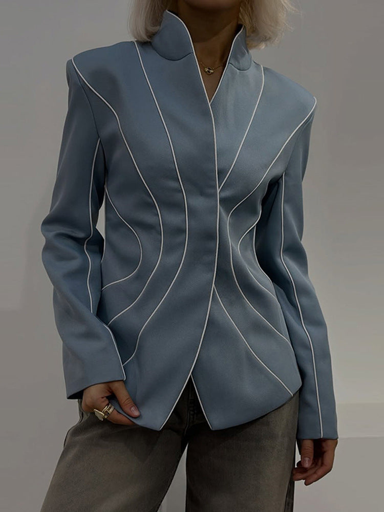 Women's Sculptural Tailored Blazer with Contouring Piping Amarae