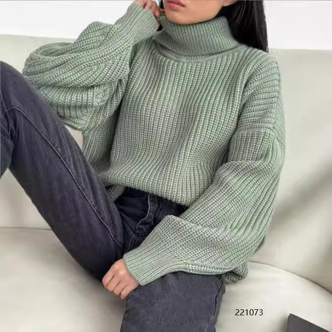 Ladies Chunky Knit Sweater with High Collar Lune London