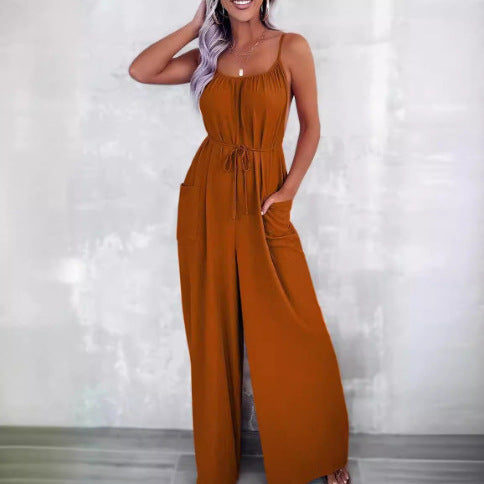 Lightweight sleeveless jumpsuit for women with adjustable belt Lune London