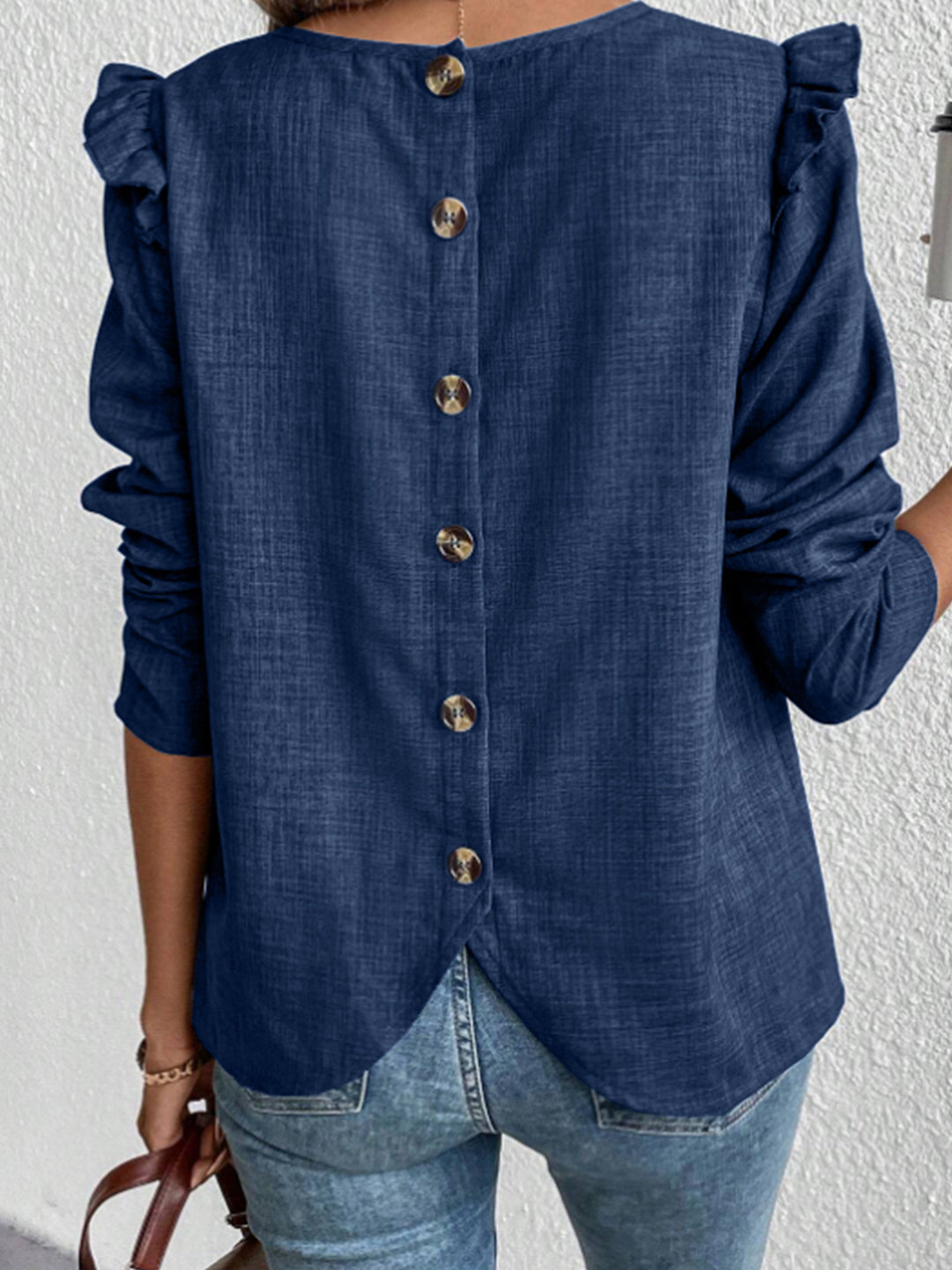 Women's blouse with ruffled sleeves and decorative buttons Lune London