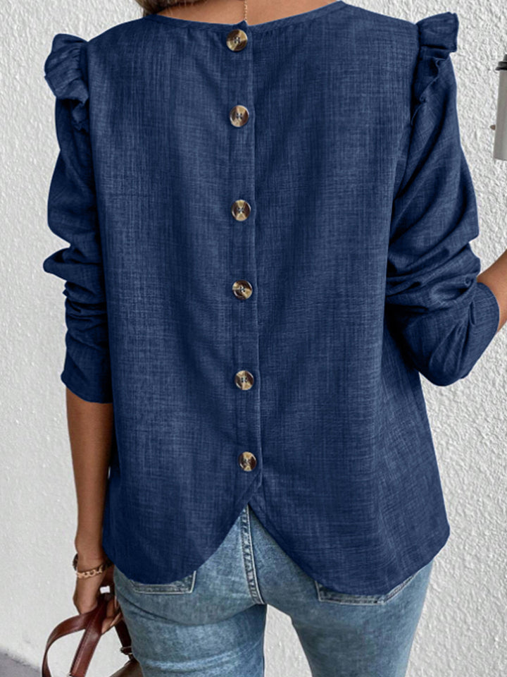 Women's blouse with ruffled sleeves and decorative buttons Lune London