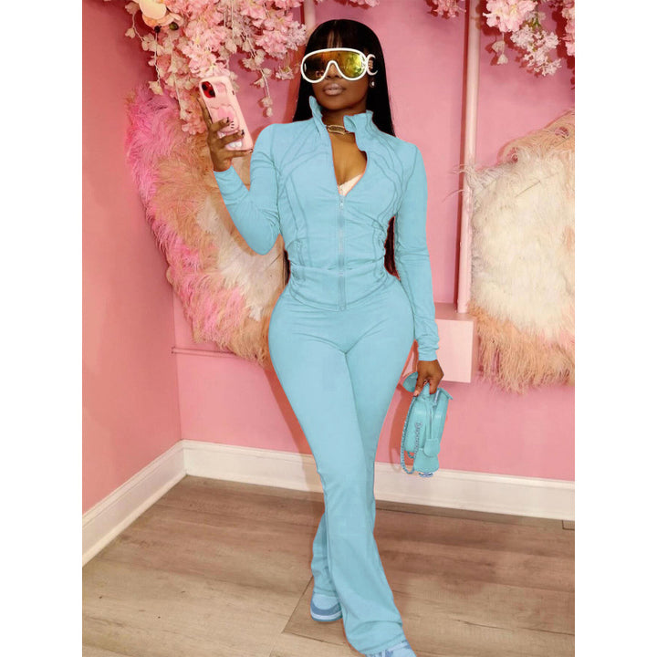 Fitted women's jumpsuit with high collar and full zip Lune London