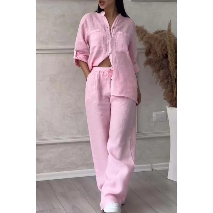 Women's Wide Linen Blend Pants with High Elastic Waistband, Drawstring and Palazzo Silhouette Amarae