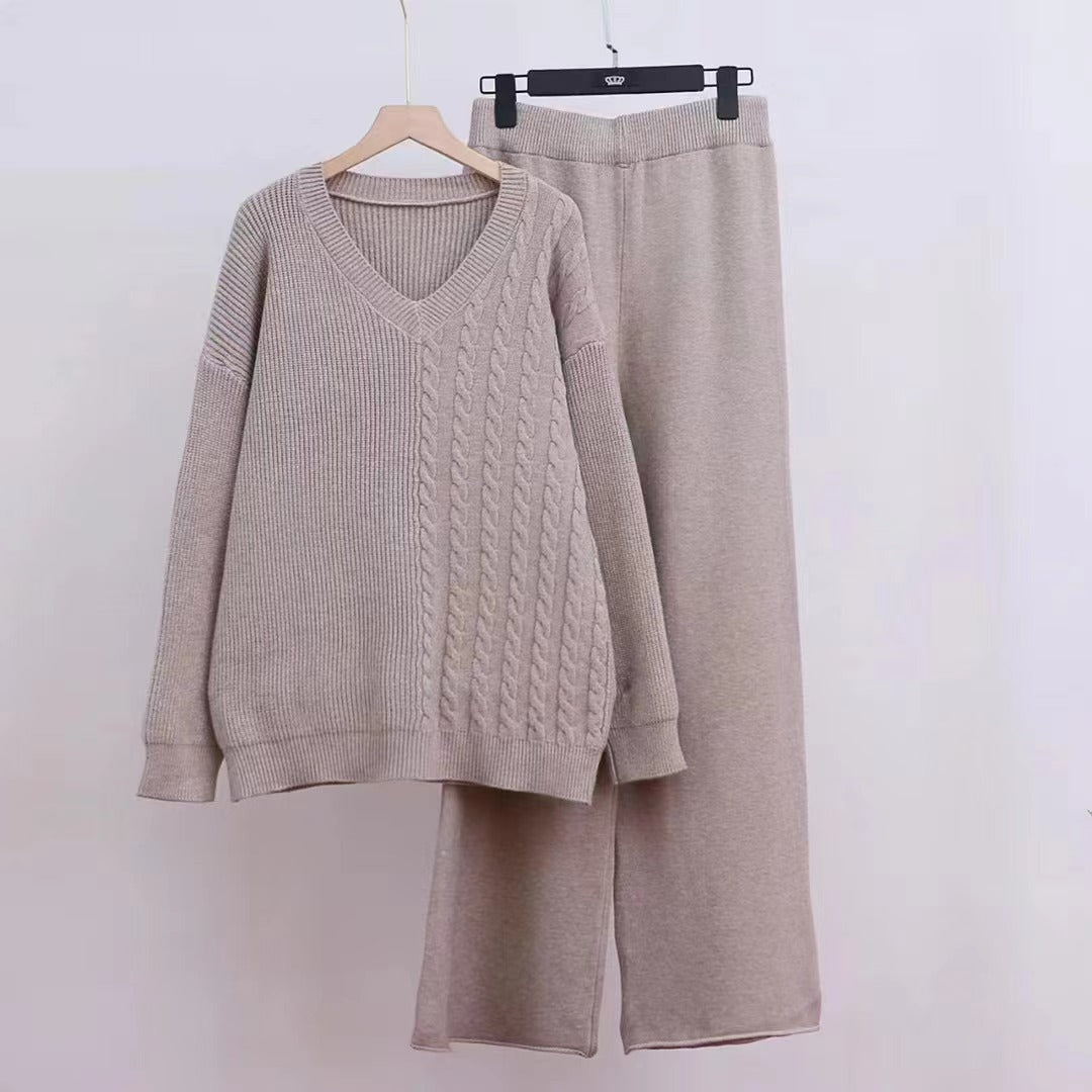 Ensemble de pull en tricot élégant pour femmes avec col en V et coupe loose Chic & Stil