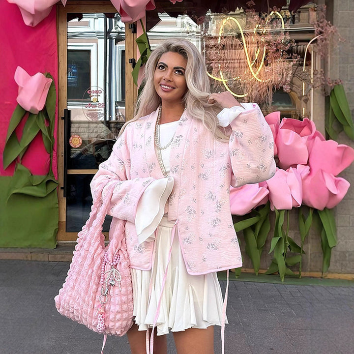 Women's quilted blouson jacket with floral embroidery and kimono cut Amarae