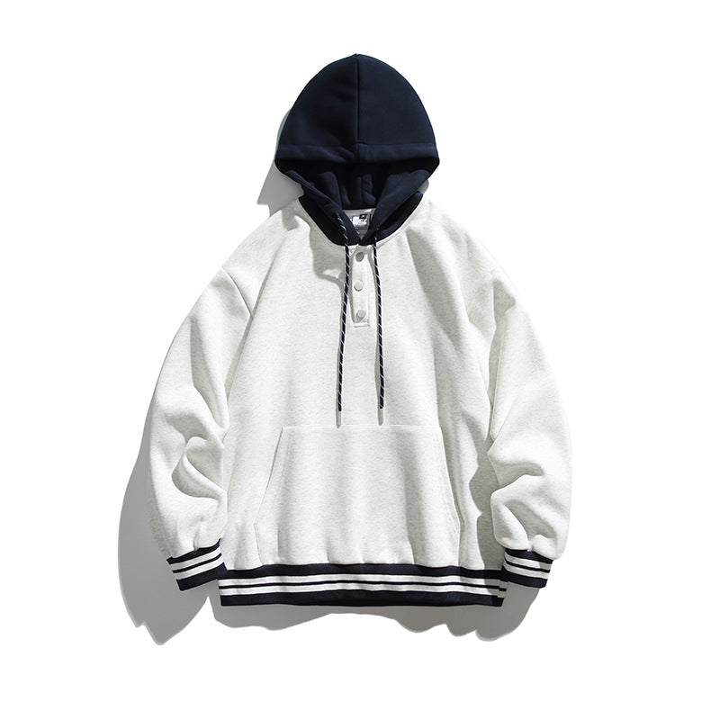 Unisex Oversize Hoodie with Contrast Hood, Button Placket and Kangaroo Pocket Amarae