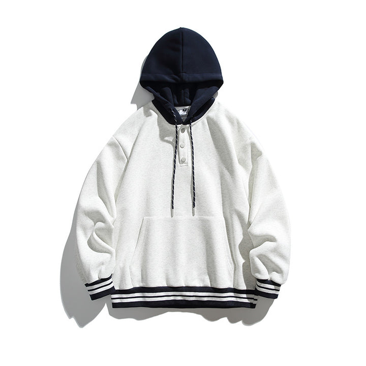 Unisex Oversize Hoodie with Contrast Hood, Button Placket and Kangaroo Pocket Amarae
