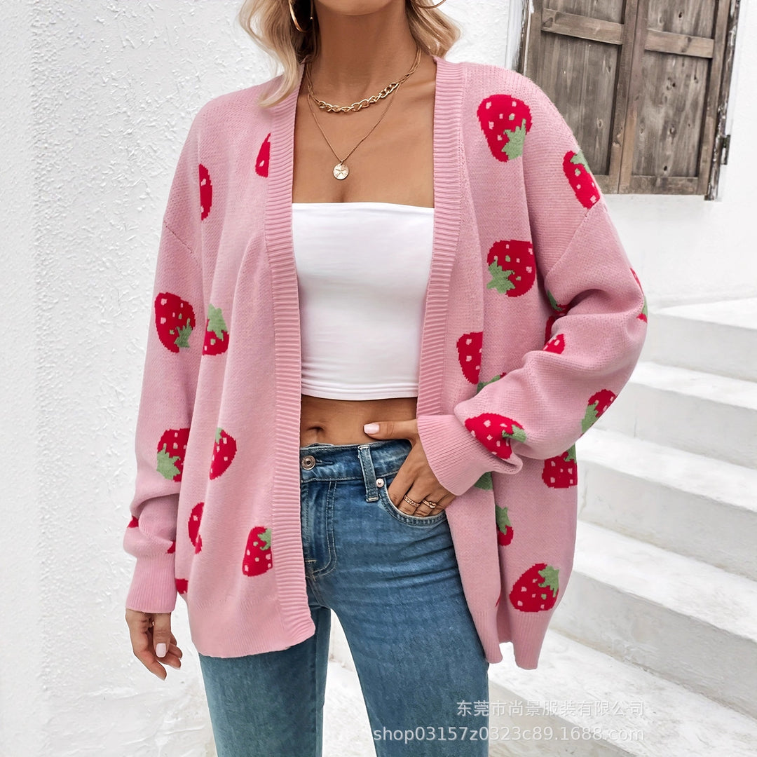 Cardigan pour femmes avec motif fraise Chic & Stil