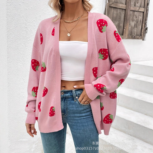 Cardigan pour femmes avec motif fraise Chic & Stil