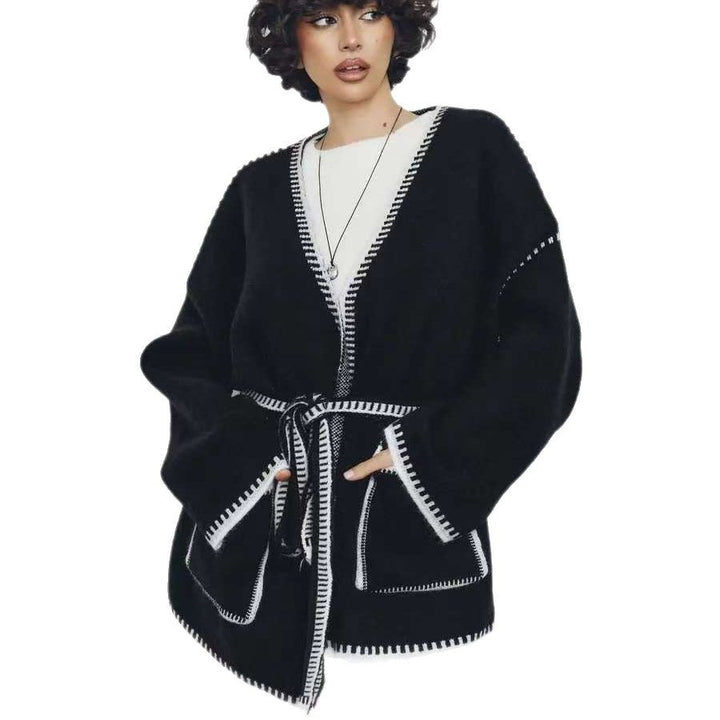 Oversized knitted cardigan for women with belt and pockets Lune London