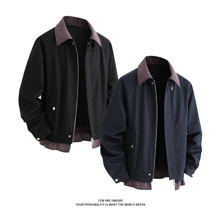 Fashionable men's transitional jacket with stylish plaid interior lining Lune London