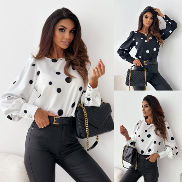 Blouse for women with puff sleeves and polka dots Lune London