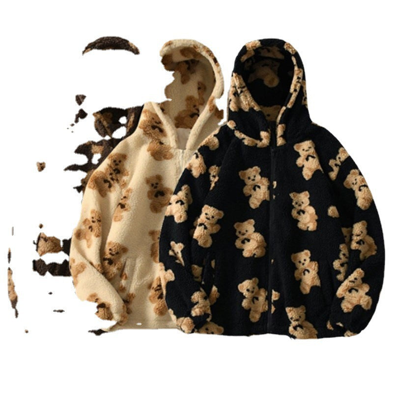 Ladies Cozy Hooded Jacket with Pretty Bear Pattern Lune London