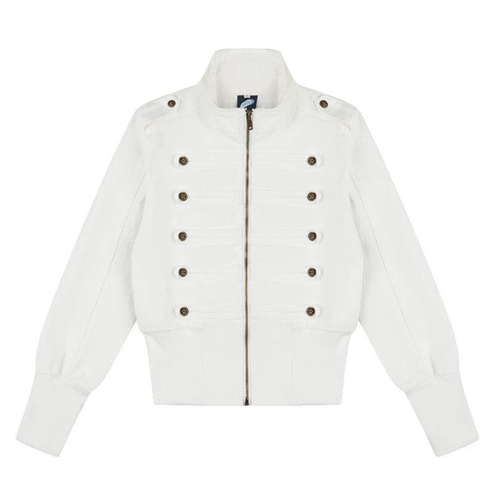 Women's military-inspired bomber jacket with stand-up collar and decorative button plackets Amarae