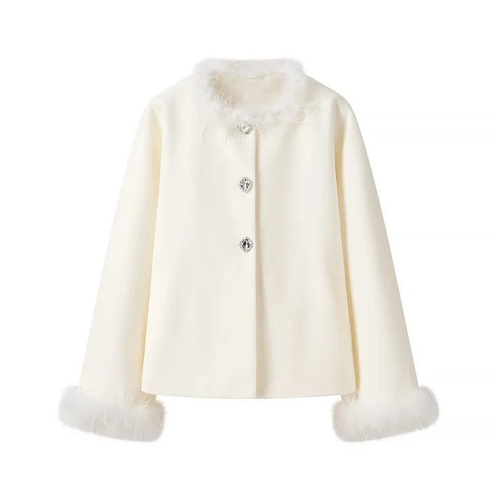 Elegant ladies wool jacket with plush collar and practical pockets Amarae