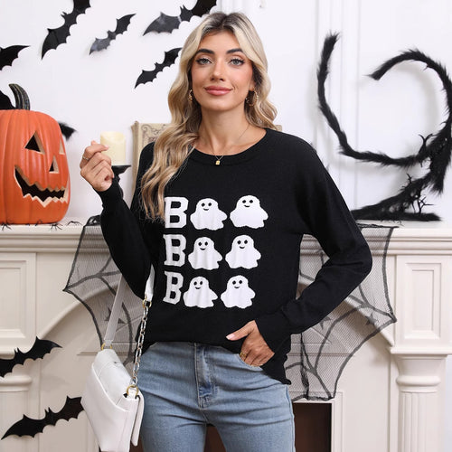 Pull d'Halloween en tricot pour femmes avec motif de fantôme et coupe ample Chic & Stil