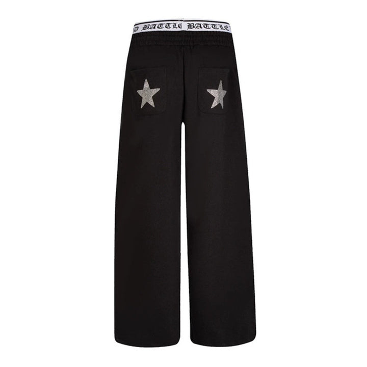 Women's wide lounge jogging pants with high logo waistband, gothic print and drawstring Amarae